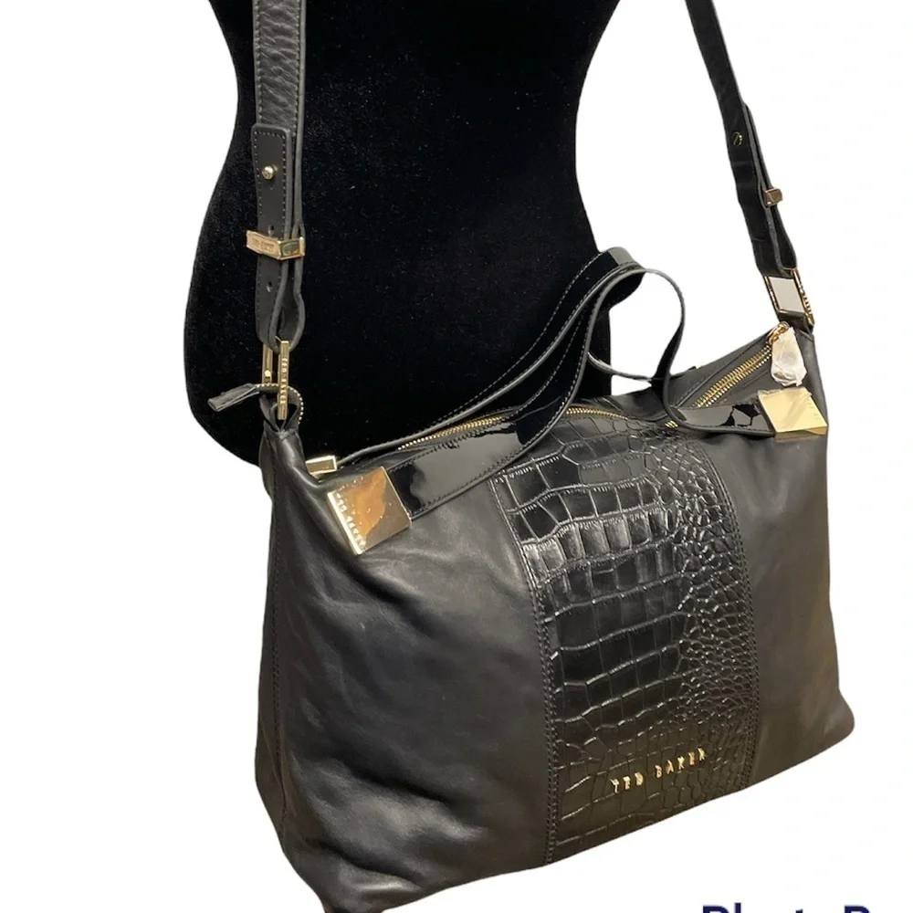 NWT Ted Baker Amelia Satchel Tote Black leather bag with gold hardware